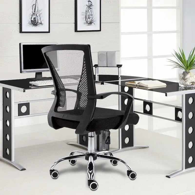 Ergonomischer Bürostuhl mit Rückenlehne aus Netzstoff und Schaumstoff, mit Lordosenstütze, 55,1 cm B x 59,9 cm T x 93-103,1 cm H