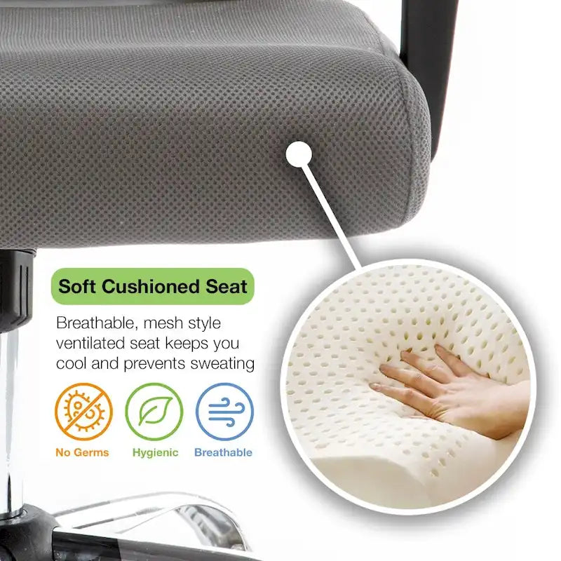 Ergonomischer Bürostuhl mit Rückenlehne aus Netzstoff und Schaumstoff, mit Lordosenstütze, 55,1 cm B x 59,9 cm T x 93-103,1 cm H