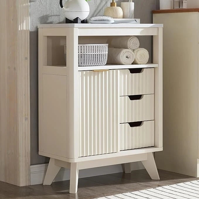 Badezimmerschrank aus Holzwerkstoff mit Kunstmarmorplatte und 3 Schubladen 58,9 cm B x 29,5 cm T x 81,3 cm H