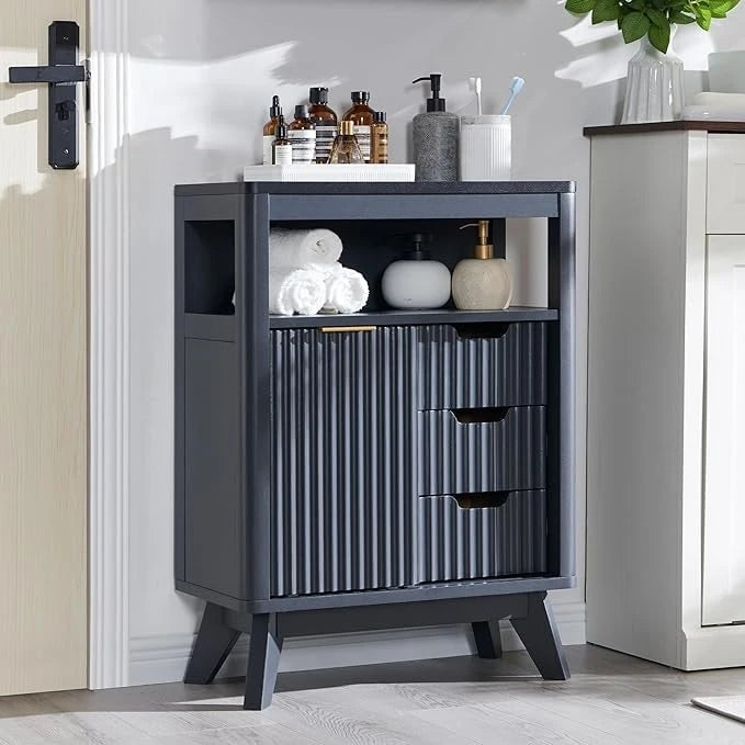 Badezimmerschrank aus Holzwerkstoff mit Kunstmarmorplatte und 3 Schubladen 58,9 cm B x 29,5 cm T x 81,3 cm H