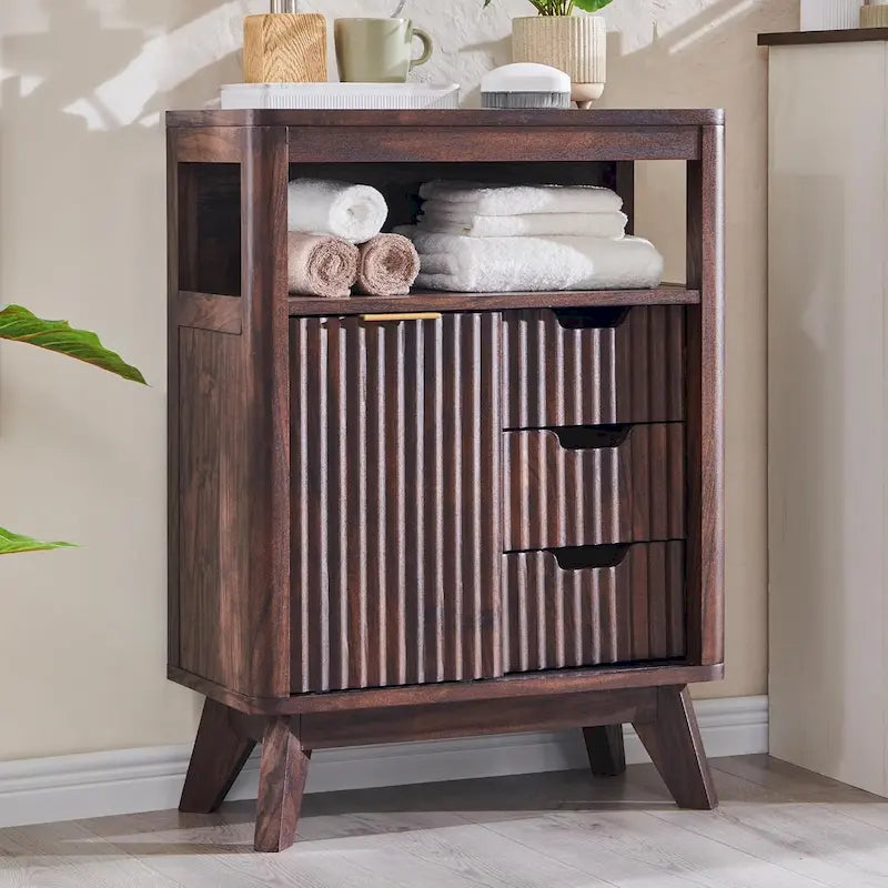 Badezimmerschrank aus Holzwerkstoff mit Kunstmarmorplatte und 3 Schubladen 58,9 cm B x 29,5 cm T x 81,3 cm H