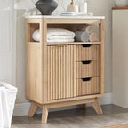 Modern Bathroom Floor Cabinet, Storage Organizer w/Faux Marble Top