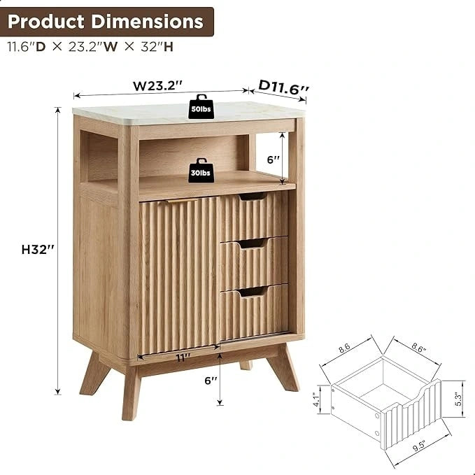 Badezimmerschrank aus Holzwerkstoff mit Kunstmarmorplatte und 3 Schubladen 58,9 cm B x 29,5 cm T x 81,3 cm H