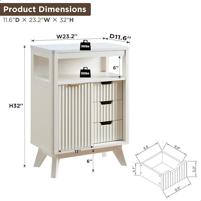 Badezimmerschrank aus Holzwerkstoff mit Kunstmarmorplatte und 3 Schubladen 58,9 cm B x 29,5 cm T x 81,3 cm H