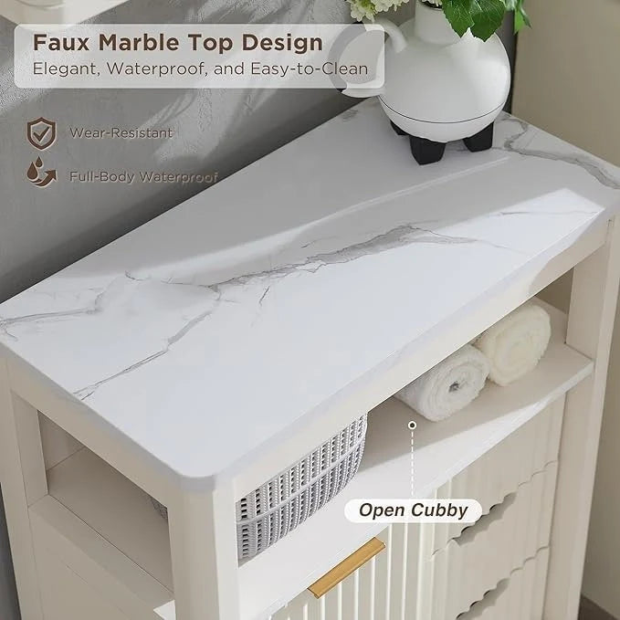 Badezimmerschrank aus Holzwerkstoff mit Kunstmarmorplatte und 3 Schubladen 58,9 cm B x 29,5 cm T x 81,3 cm H