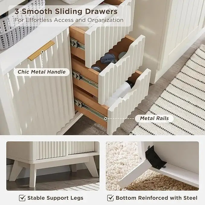 Badezimmerschrank aus Holzwerkstoff mit Kunstmarmorplatte und 3 Schubladen 58,9 cm B x 29,5 cm T x 81,3 cm H