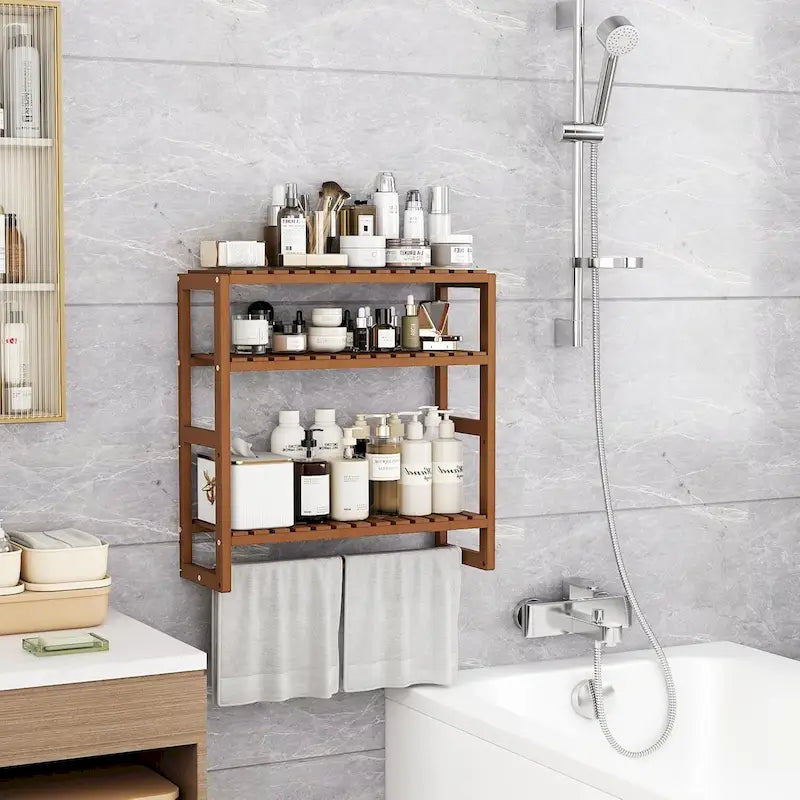 Bambus 3-stufiges schwimmendes Wandregal für das Badezimmer